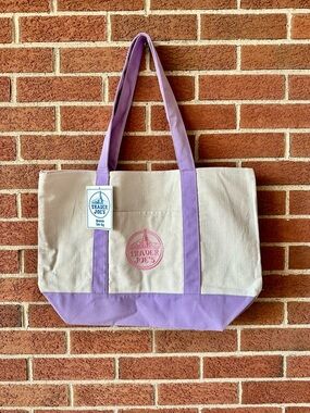 NWT Limited Edition Trader Joe's  Reusable Tote Bag Lavender Pink Embroidery, L